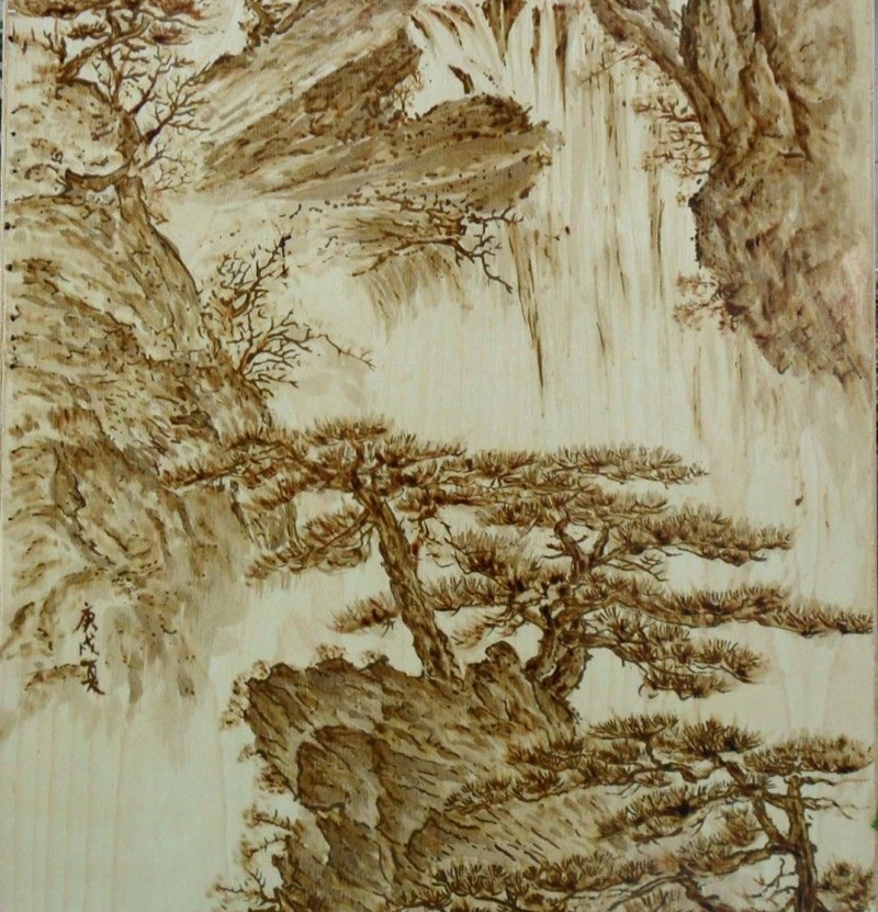 烙画又名烫画,火笔画.古时将铁烧热后在物体上烙痕作画.